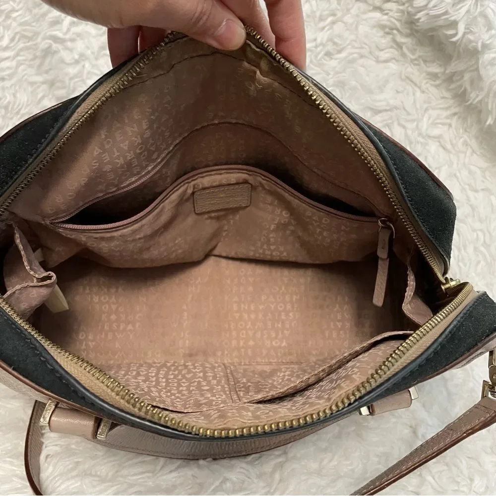 KATE SPADE Dome Brown Black Colorblock Zip‎  Suede Leather Hand/ Crossbody Bag